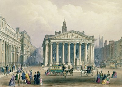 De Royal Exchange en de Bank of England, lithografie door T. Picken, gedrukt door Day und Son., uitgegeven door Rudolph Ackerman, 1851 door George Shepherd